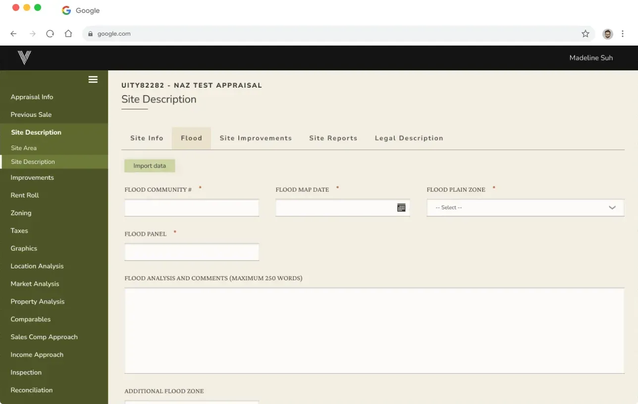 The Valsnapp report template selector, showing the deliverables available from a single property record